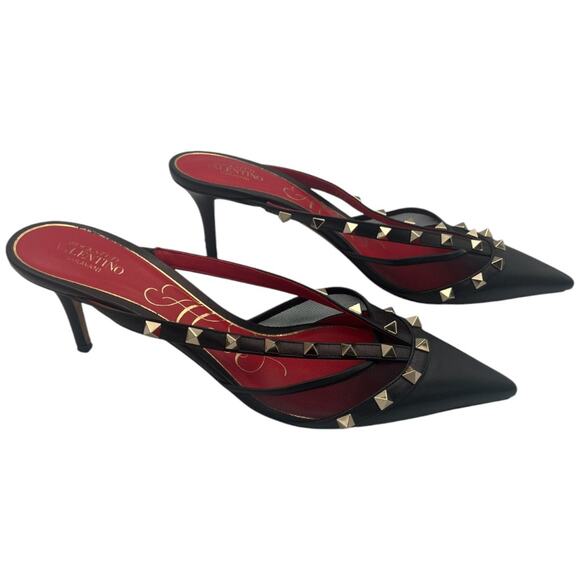 Valentino Garavani Shoes - Valentino Garavani Rockstud Alcove Black Leather Pointed Toe Mules EU 39 / US 9